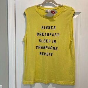 Wildfox kisses, breakfast, sleeping champagne repeat yellow top